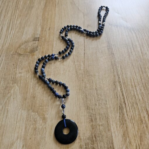 Dumortierit-Bergkristall-Mala mit Dumortierit-Donut – Bild 4