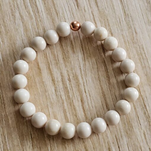 Jaspis („Elfenbein-Jaspis“) -Kupfer-Mala mit Printstone-Donut und Armband – Bild 4