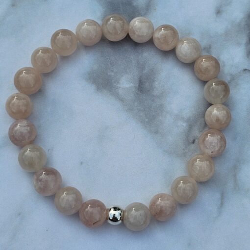 Morganit (Beryll) -Mala (2) mit rosa Skolezit-Anhänger (Tropfen) und Armband – Bild 4