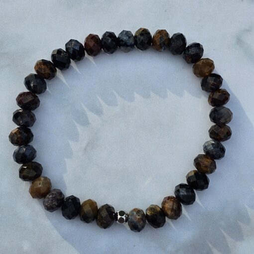 Pietersit (facettierte Rondelle) -Mala mit Edelstahlanhänger und Armband – Bild 4