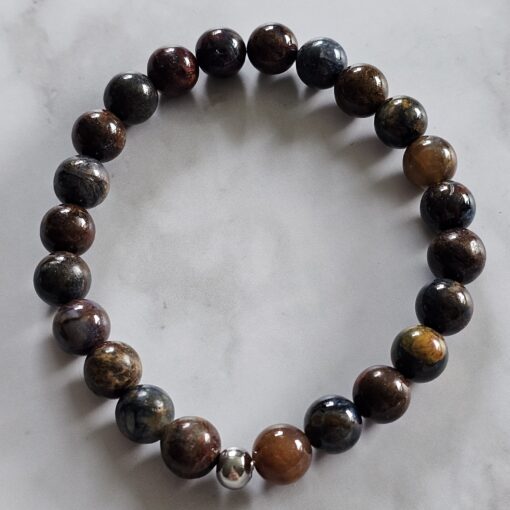Pietersit-Mala (2) mit rundem, bläulichem Pietersit-Anhänger und Armband – Bild 4
