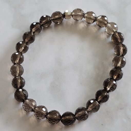 Rauchquarz (facettiert) -Mala mit Kreuzanhänger aus 925 Silber und Rauchquarz sowie Armband – Bild 4