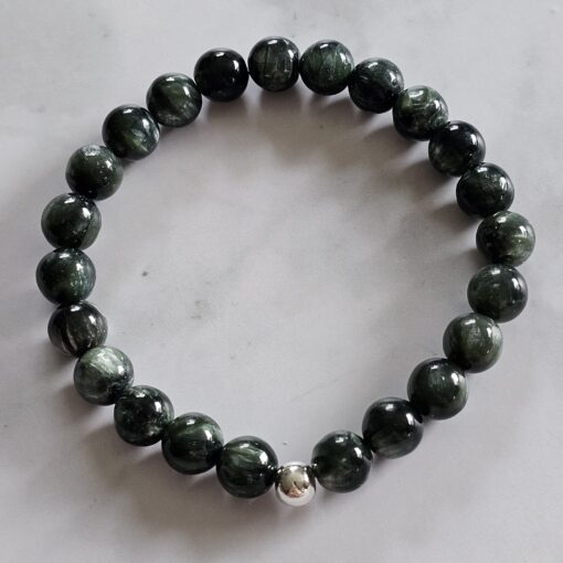 Seraphinit-Bergkristall-Mala mit Seraphinit-Anhänger (Oval) und Armband – Bild 4