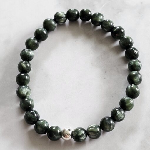 Seraphinit-Mala (1) mit Seraphinit-Anhänger (Oval) und Armband  – Bild 4