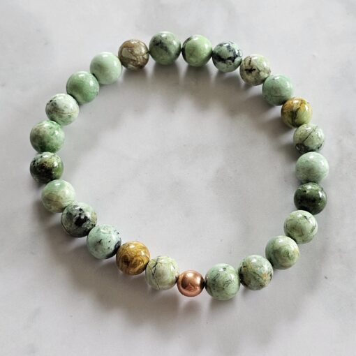 Variscit-Kupfer-Mala mit Variscit-Donut und Armband – Bild 4