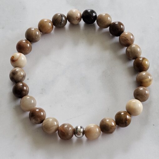 Versteinerte Holz-Mala (1) mit versteinertem Holz-Anhänger (Tropfen) und Armband – Bild 4