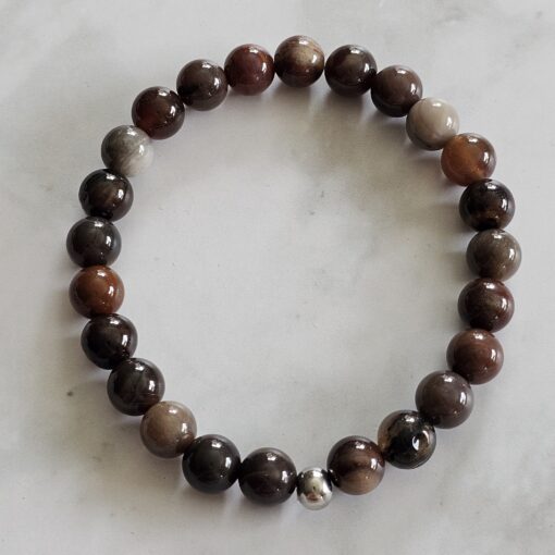 Versteinerte Holz-Mala (2) mit kleinerem, versteinertem Holz-Anhänger (Freiform) und Armband – Bild 4