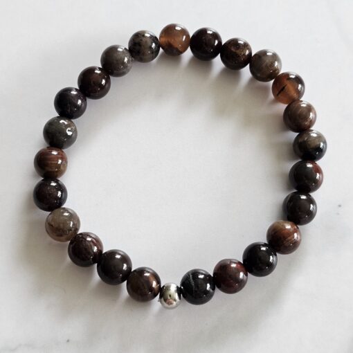 Versteinerte Holz-Mala (3) mit größerem, versteinertem Holz-Anhänger (Freiform) und Armband – Bild 4