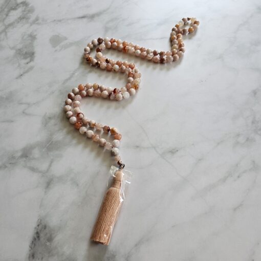 Achat (Kirschblütenachat) -Kupfer-Mala mit Baumwollquaste – Bild 4