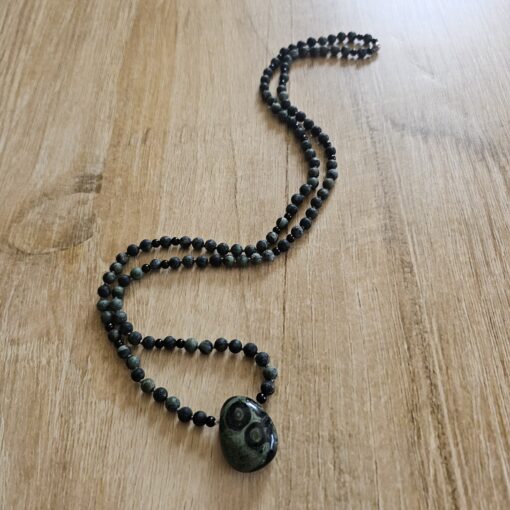 Eldarit ("Kabambastein", matt) -Turmalin (schwarz) -Mala mit Eldarit-Anhänger (Freiform) – Bild 4