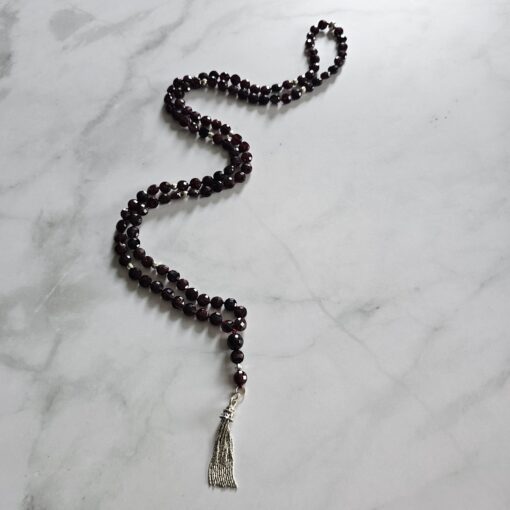 Granat (facettiert) -Mala mit Quaste aus 925 Silber – Bild 4