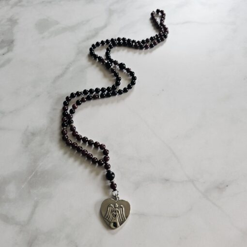 Granat-Turmalin (schwarz) -Mala mit Edelstahl-Anhänger (Engel mit Herz) – Bild 4