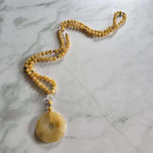 Jade (gelb) -Bergkristall-Mala mit gelbem Jade-Donut – Bild 4