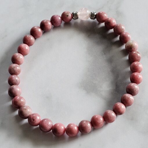 Thulit-Rosenquarz-Mala mit Thulit-Anhänger (Oval) und Armband – Bild 4