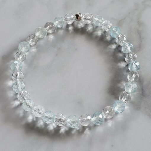Topas (blau und facettiert) -Mala mit blauem Topas-Anhänger (Freiform) und Armband – Bild 4