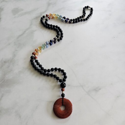 Turmalin (schwarz) -Chakra-Mala (1) mit rotem Jaspis-Donut – Bild 4