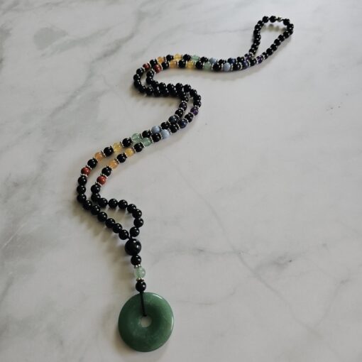 Turmalin (schwarz) -Chakra-Mala (2) mit grünem Aventurinquarz-Donut – Bild 4