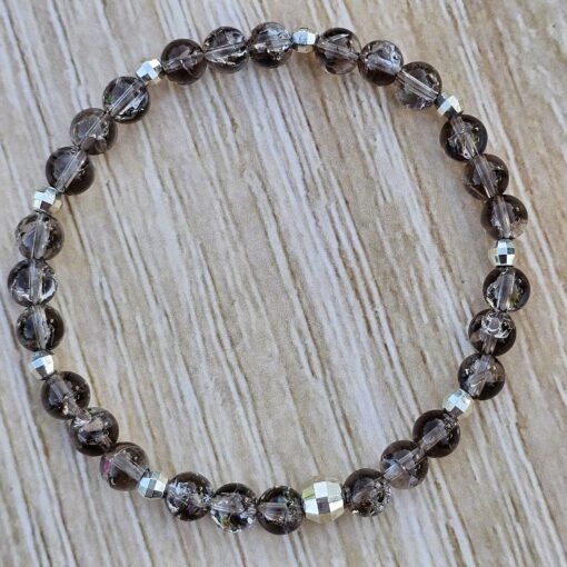 Rauchquarz („Regenbogenrauchquarz“) -Mala mit 925 Silberanhänger (Schmetterling) und Armband – Bild 4