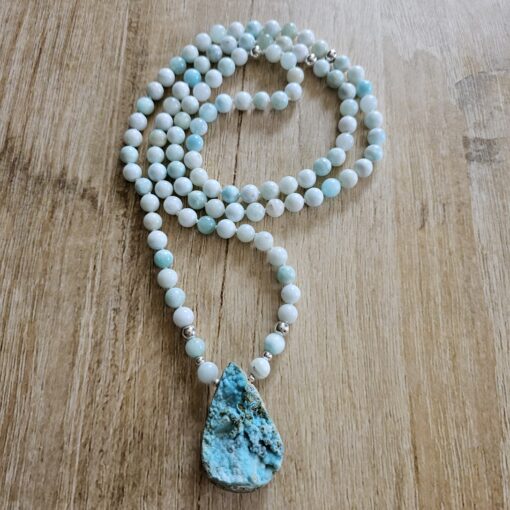 Hemimorphit-Mala mit Hemimorphit-Drusen-Anhänger und Armband – Bild 5