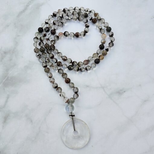 Lodolith (Gartenquarz) -Mala mit Bergkristall-Donut und Armband – Bild 5