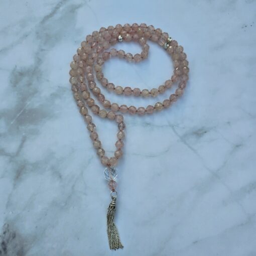 Morganit (Beryll, facettiert) -Mala mit 925 Silberquaste und Armband – Bild 5