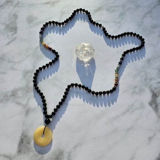 Obsidian-Chakra-Mala (2) mit gelbem Aragonit-Donut – Bild 5