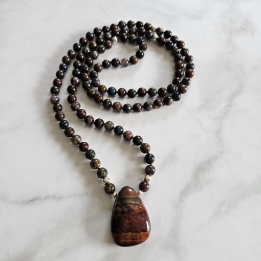Pietersit-Mala (1) mit Pietersit-Anhänger (Freiform) und Armband – Bild 5