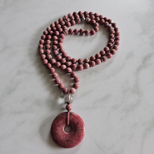 Rhodonit-Mala mit Rhodonit-Donut und Armband – Bild 5
