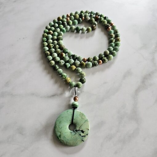 Variscit-Kupfer-Mala mit Variscit-Donut und Armband – Bild 5