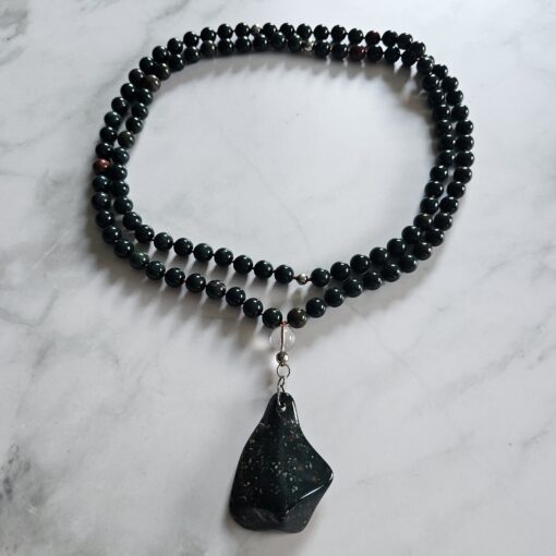 Heliotrop-Mala mit Heliotrop-Anhänger (Freiform) und Armband – Bild 3