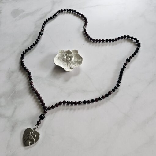 Granat-Turmalin (schwarz) -Mala mit Edelstahl-Anhänger (Engel mit Herz) – Bild 5