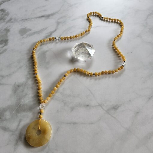 Jade (gelb) -Bergkristall-Mala mit gelbem Jade-Donut – Bild 5