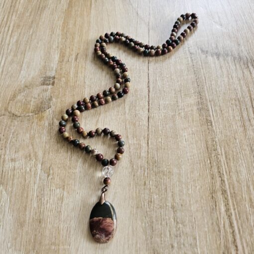 Jaspis („Picasso-Jaspis“) -Mala (1) mit „Picasso-Jaspis“-Anhänger und Armband – Bild 5