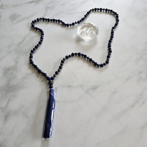Lapislazuli-Pyrit (facettiert) -Mala mit Seidenquaste – Bild 5