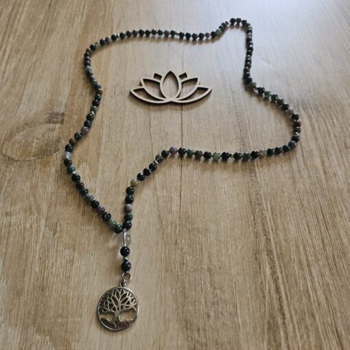 Moosachat („Indian Achat“) -Mala (1) mit Edelstahlanhänger (Baum des  Lebens) – Bild 5