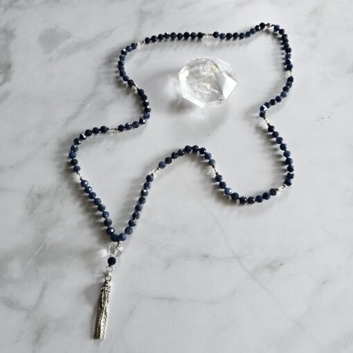 Saphir (blau und facettiert) -Bergkristall (facettiert) -Mala (1) mit 925  Silberquaste – Bild 5
