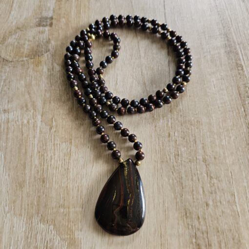 Tigereisen-Messing-Mala (2) mit Tigereisen-Anhänger (Tropfen) und Armband – Bild 5