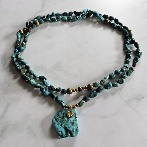 Türkis (Kiesel) -Messing-Mala mit Türkis-Anhänger (Freiform) und 2 Armbändern – Bild 3