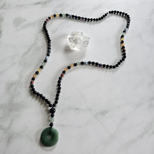 Turmalin (schwarz) -Chakra-Mala (2) mit grünem Aventurinquarz-Donut – Bild 5