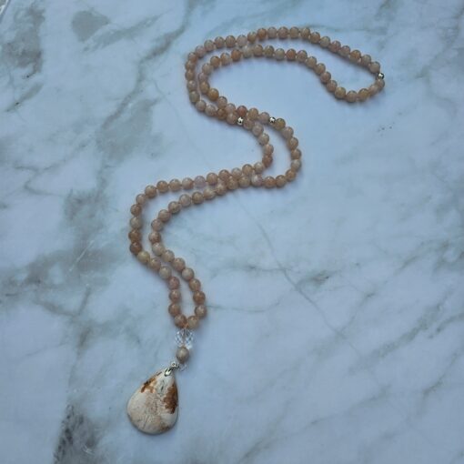 Morganit (Beryll) -Mala (2) mit rosa Skolezit-Anhänger (Tropfen) und Armband – Bild 6