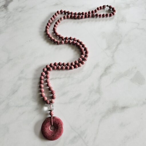 Rhodonit-Mala mit Rhodonit-Donut und Armband – Bild 6
