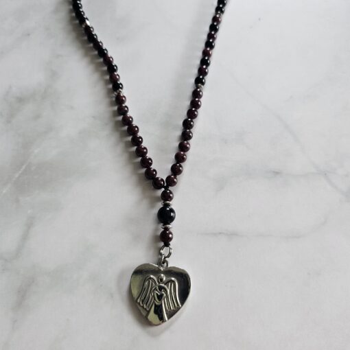 Granat-Turmalin (schwarz) -Mala mit Edelstahl-Anhänger (Engel mit Herz) – Bild 6