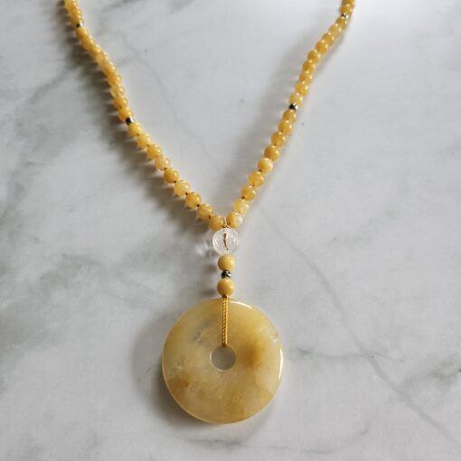 Jade (gelb) -Bergkristall-Mala mit gelbem Jade-Donut – Bild 6