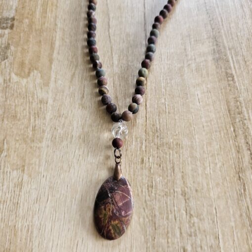 Jaspis („Picasso-Jaspis“, matt) -Mala mit „Picasso-Jaspis“-Anhänger (Oval) – Bild 6