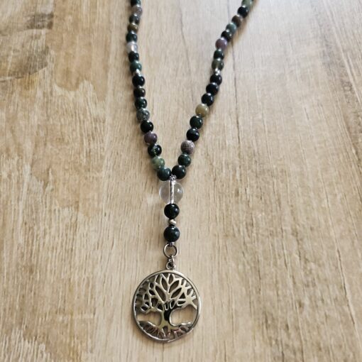 Moosachat („Indian Achat“) -Mala (1) mit Edelstahlanhänger (Baum des  Lebens) – Bild 6