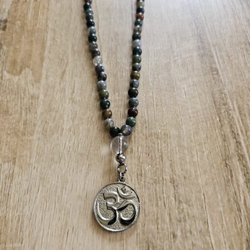Moosachat („Indian Achat“) -Mala (2) mit Edelstahlanhänger (OM) – Bild 6