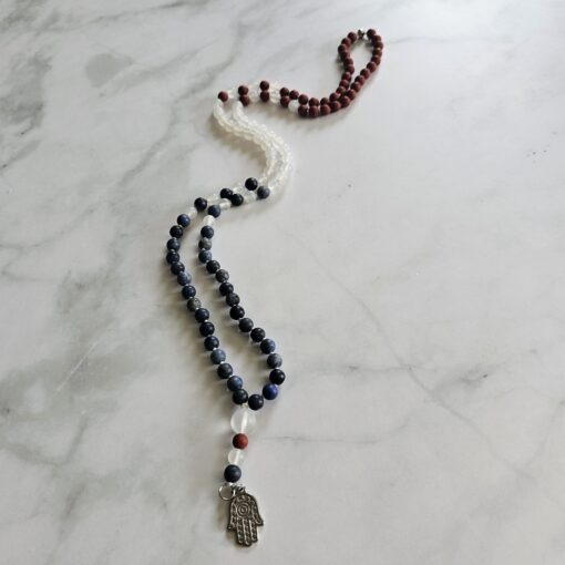 Achat (weiß) -Dumortierit-Jaspis (rot) -Mala (matt) mit Edelstahlanhänger und Armband – Bild 6
