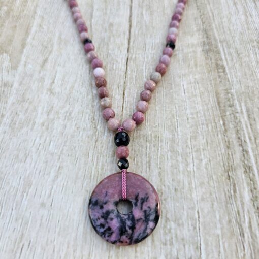 Rhodonit (facettiert) -Turmalin (schwarz, facettiert) -Mala mit Rhodonit-Donut – Bild 6
