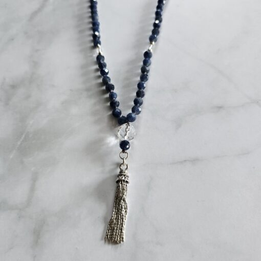 Saphir (blau und facettiert) -Bergkristall (facettiert) -Mala (1) mit 925  Silberquaste – Bild 6