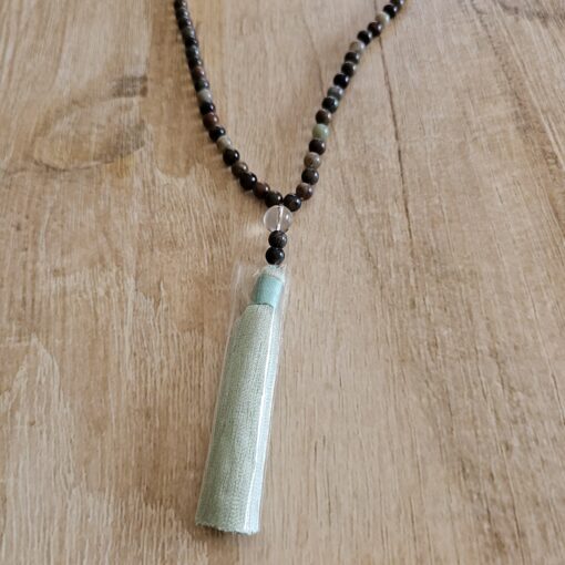 Serpentin (marokkanischer Serpentin) -Mala mit Seidenquaste – Bild 6